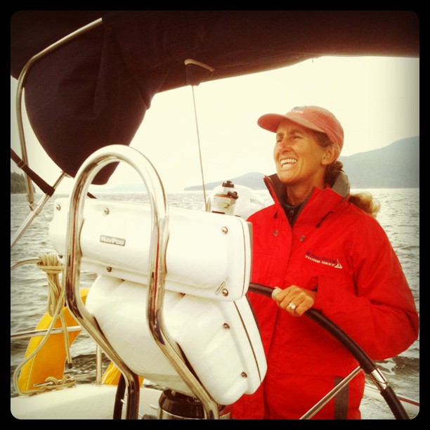 Anna Lisa taking a turn at the helm