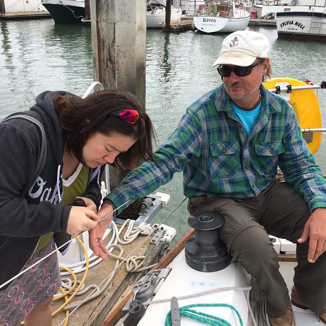 Bob getting his Sea Star thumbnail painted. Spinnaker Cup ocean race to Monterey today!