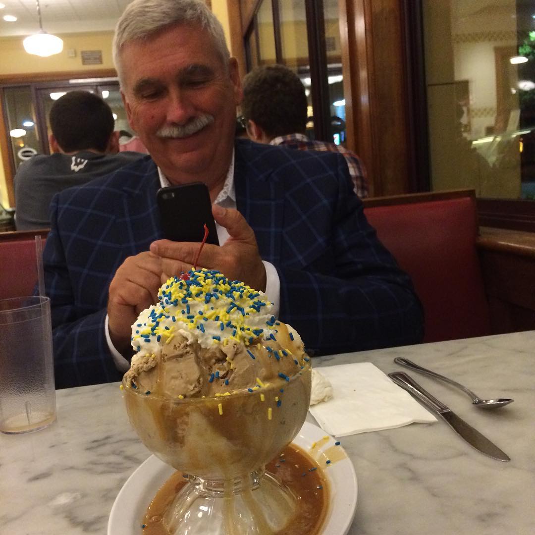 David enjoying the sundae of the month at Fentons after his talk