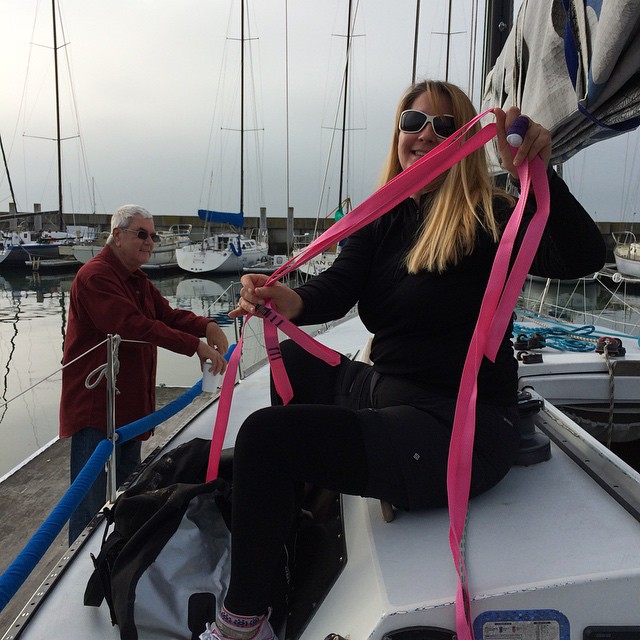 Lori got pink sail ties for her birthday