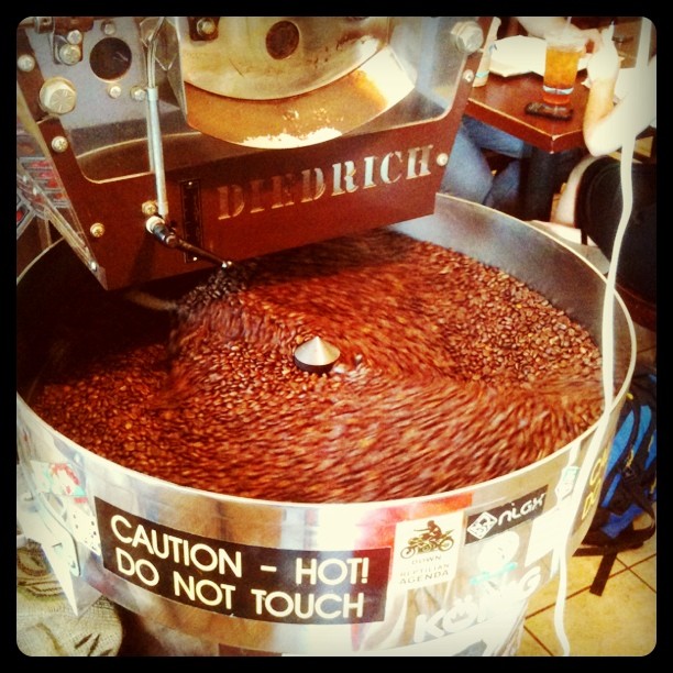 Picture the smell of freshly roasted coffee as the beans spill out sizzling and start to cool. Mmmm :)