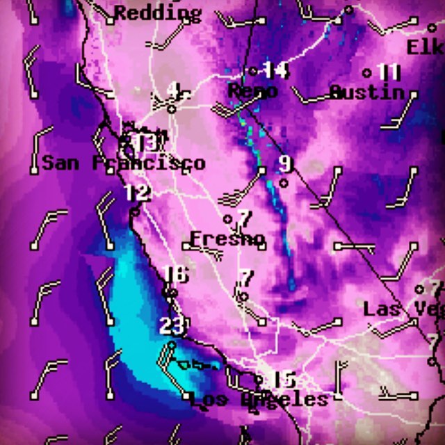 Wind forecast for tomorrow 5pm. That blue patch (more breeze) gets bigger each day. Glad I brought all my gear, it's gonna be a wet delivery. http://graphical.weather.gov/sectors/pacsouthwest.php